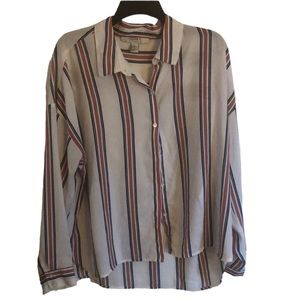 Forever 21 Size XL blouse work shirt in stripes red and blue and cream